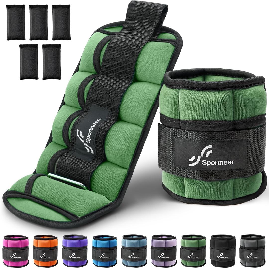 Sportneer Adjustable Ankle Weights for Women and Men 7 lbs/Pair Adjustable Leg Weights with Secure Straps, Strength Training Weighted for Yoga, Walking, Running, Aerobics, Gym, Physical Therapy (Olive)