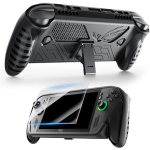 Case for ROG Xbox Ally X, Protective TPU Cover for ROG Ally X with Heat Dissipation, Built-in Stand, Scratch & Drop Resistant, Full Access Ports, Easy Install, 9H Tempered Glass Screen Protectors
