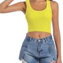Women's Sleeveless Ribbed Crop Tops Crew Neck Stretchy Casual Basic Fitted Tank Top (Yellow, S)