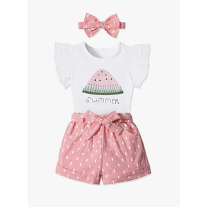 Toddler Girl Clothes Summer Girls Clothing Sets Girl Stuff T-shirt Shorts Headband 3pcs Sets Gifts 3-4Y