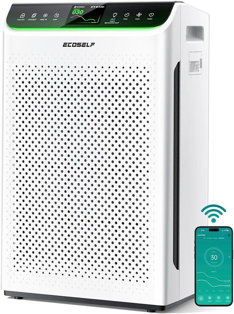 Air Purifier for Home Large Room Up to 3850Ft with Washable Filter, HEPA Air Cleaner with AQI Display, Trend Graph, Smart App Control, Auto Eco Pet Sleep Modes for Allergies, Smoke, Pollen, HAP610WF