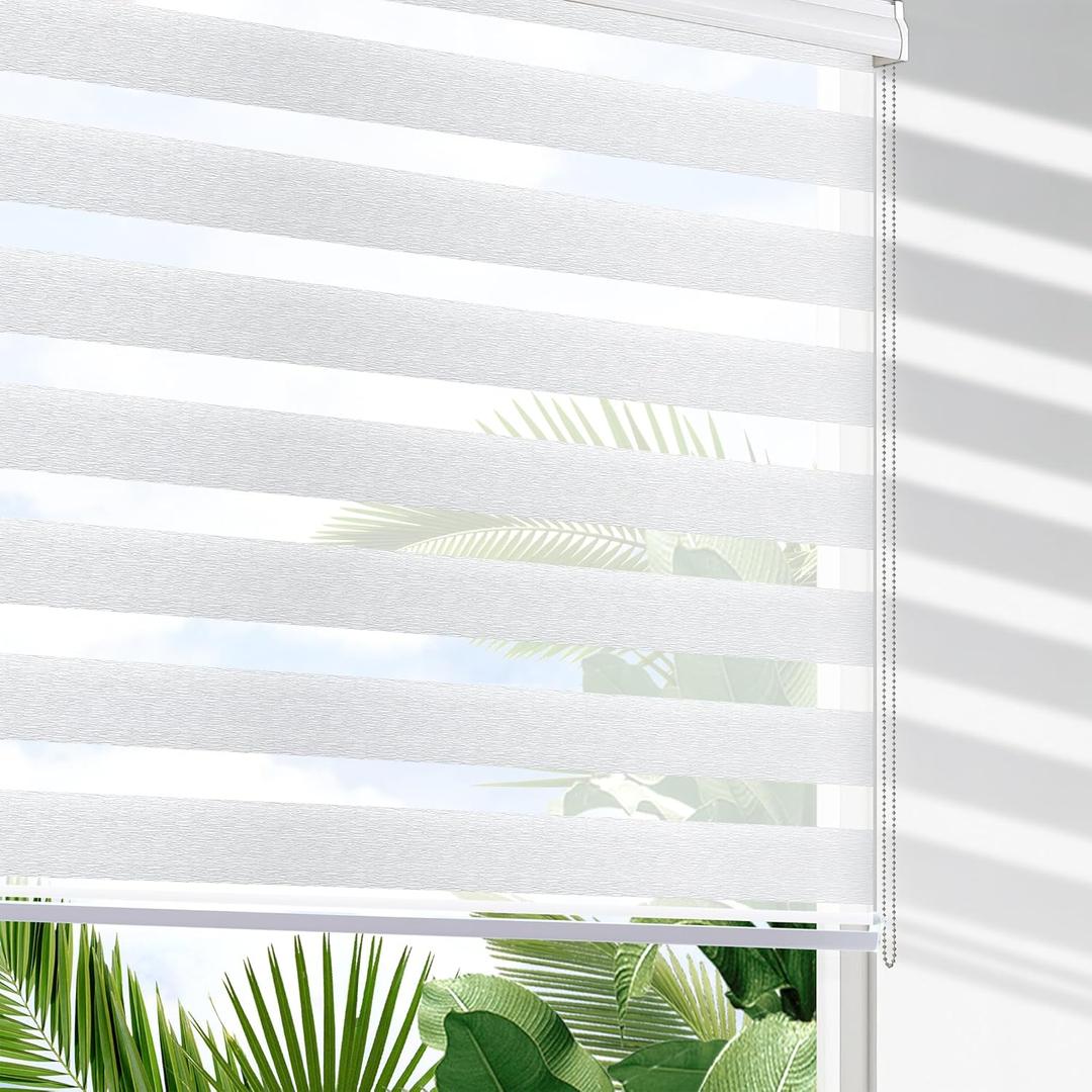 SHECUTE Zebra Blinds for Windows, 72H x 44W (Support Custom Size), White Dual Layer Zebra Window Shades, Light Filtering Room Darkening Day and Night Window Blinds for Home, Living Room, Bedroom