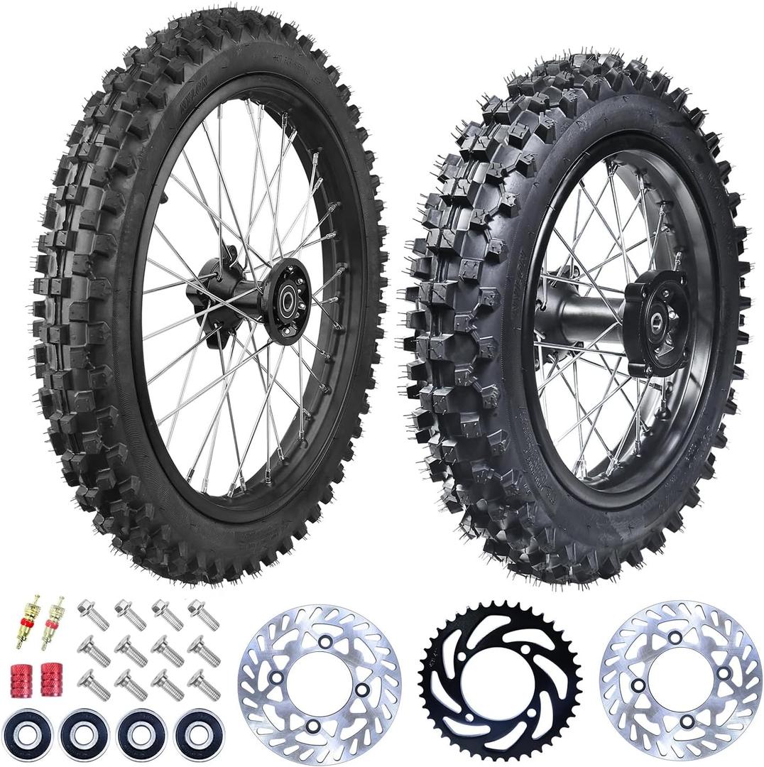 2.50-14 60/100-14 Front 3.00-12 80/100-12 Rear Rim Wheel Tires With 12-15mm Bearing for 50cc 90cc 110cc 125cc SSR125 TTR110 PW80 CRF70 KLX110 Apollo TaoTao DB14 Coolster Pit Bike Motorcycle