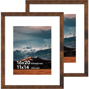 iRahmen 16x20 Poster Frame with 11x14 Mat - Plexiglass Wooden Picture Frames for Photo Wall Gallery Mounting (Dark Brown, Set of 2)