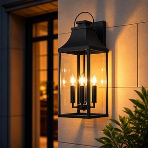 25" Outdoor Lanterns for Porch, Large Outdoor Wall Lights Exterior, 4-Light Wall Sconce for House Garage Front Door