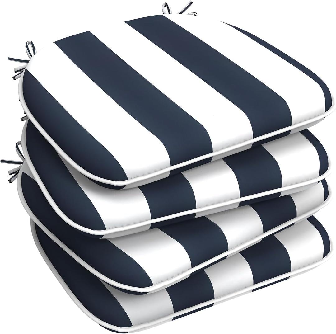 LVTXIII Set of 4 Outdoor Chair Cushions for Patio Furniture, Water Repellent Patio Chair Cushions 17"x16" with Ties, U-Shaped Dining Chair Pads for Garden Kitchen Use, Cabana Navy