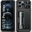 BXYJY for iPhone 12 Pro Max & 13 Pro Max Case Wallet, Card Holder (4-5 Cards), Slide Camera Cover, Military Drop Protection, Rugged Heavy Duty Men Women Phone Case for iPhone 12 Pro Max, Black