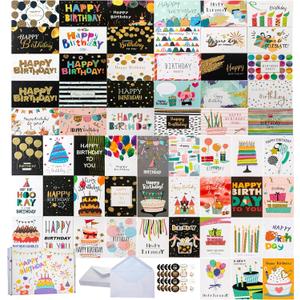 60 Unique Birthday Cards with Envelopes, 4x6 Blank Birthday Cards Bulk, Happy Birthday Cards for Office, Family, Friends