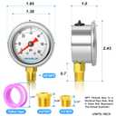 MEANLIN MEASURE 0~60Psi Stainless Steel 1/8" NPT 1.5" FACE DIAL, Glycerin Filled Pressure Gauge, Liquid Filled, Water Oil Air, Lower Mount, with 1/4" NPT and 3/8" NPT Hex Bushing