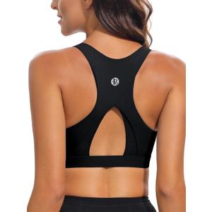 RUNNING GIRL High Impact Sports Bras for Women,Racerback Running Bra Workout Crop Tank Tops Longline Sports Bra Push up (Black, L)