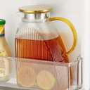 Baffect Water Pitcher, High Borosilicate Glass Jug with Stainless Steel Lid, Leakproof Fridge Door Carafe for Hot or Cold Beverage Vertical Pattern (1.8 L/63 oz.)