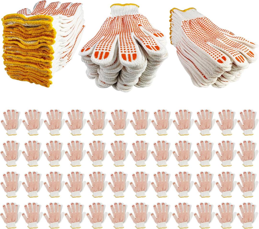48 Pairs Cotton Grip Work Gloves Bulk Safety Protection Non-Slip PVC Rubber Dots Garage Construction Warehouse Wholesale