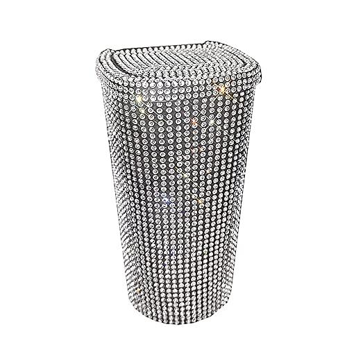MINGZAIQIPEI Bling Rhinestone Auto Garbage Can Car Trash Can with Lid Mini Garbage Bin for Automotive Car, Home, Office, Kitchen, Bedroom (Silver)