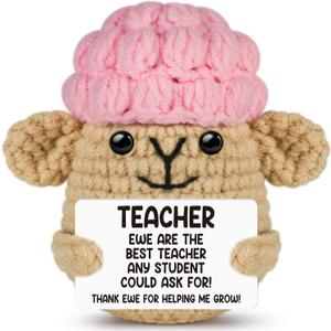 2 x Funny Crochet Sheep Teacher Appreciation Gifts,Ewe Are Best Teacher Gifts for Women Men,Thank You Christmas Birthday Gift for Male Famale Teachers from Students,Cute Handmade Sheep Office Desk Decor