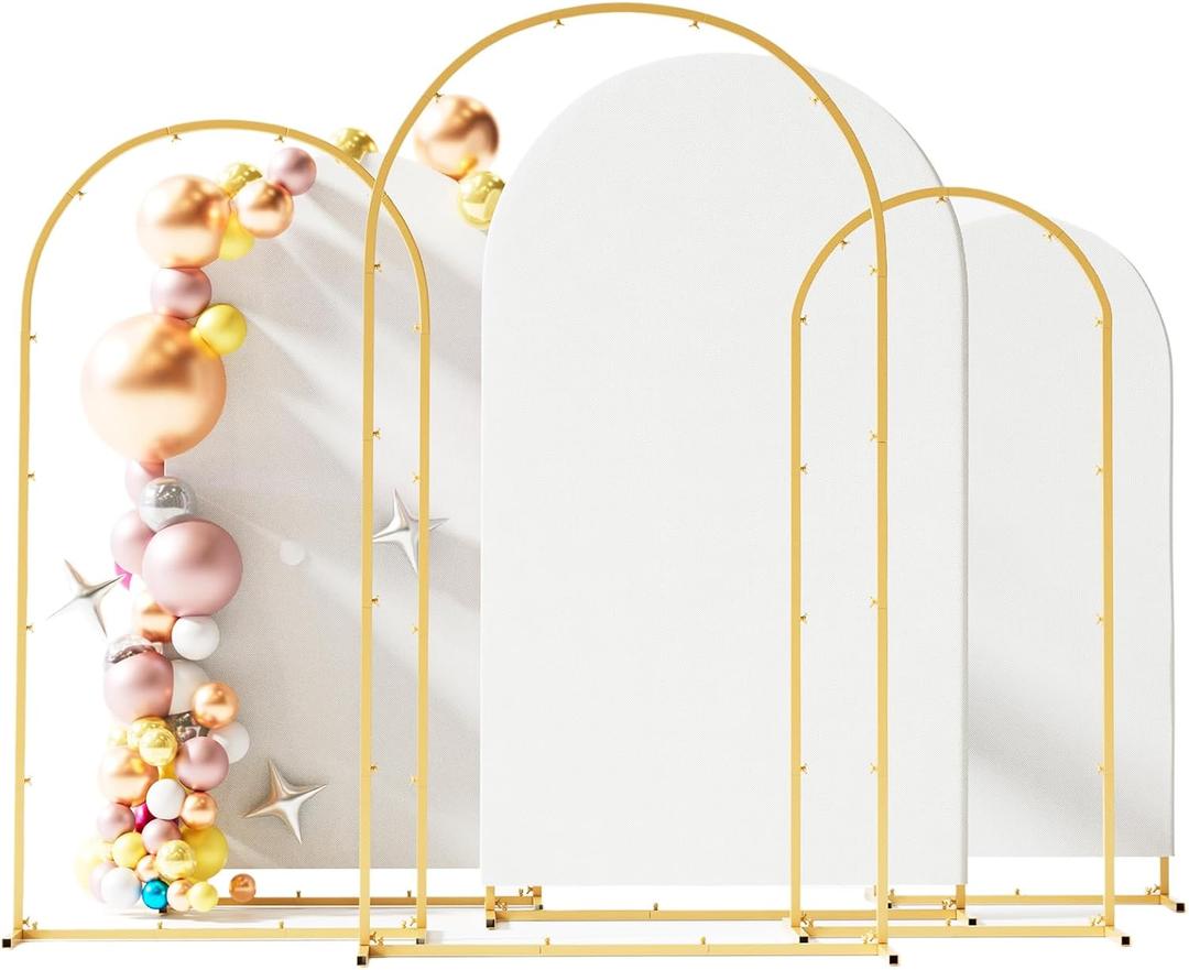 Set of 3 Metal Arch Backdrop Stand with Cover Set, (7.2FT, 6.6FT, 6FT Wedding Arch and Cover Set), Backdrop Arch for Party, Baby Shower, Birthday, and Graduation Ceremony (White)