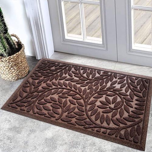 Bulijojo Front Door Mat Entrance,Durable Heavy Duty Welcome Mat,Thick Absorbent Natural Rubber Non Slip Mat,Sturdy Entryway Brown 17"x30"