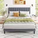 Sweetcrispy Queen Size Bed Frame - Fabric Upholstered Platform Bed with Headboard, 800LBS Sturdy Wooden Slats Support, No Box Spring Needed, Noise Free, Easy Assembly, Grey