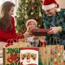 Sipthene 24 Pack Christmas Gift Bags with Handles, Kraft Paper Goody Treat Bags for Holiday Present Wrapping (6 Designs, 9" x 7" x 3.3") - for Xmas Party Favors, Classroom, Wedding Decor Supplies Bulk