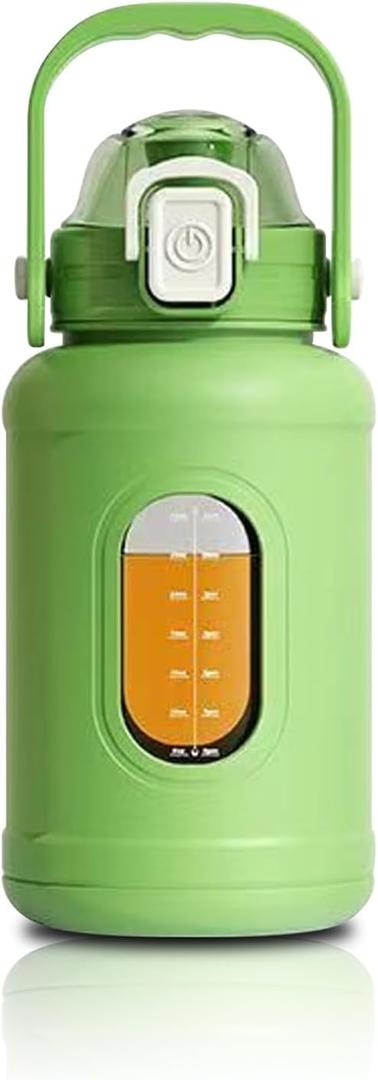 32oz Glass Tumbler with Handle - 1000ML Double Wall Water Bottle, Leak Proof Lid, Shatter-Resistant Borosilicate Glass for Hot & Cold Drinks(Green)