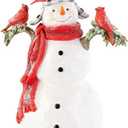 K&K Interiors 54383A 14 Inch Glittered Resin Snowman with 4 Cardinals, White and Red