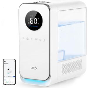 DREO Humidifiers for Bedroom, Top-filled Smart Quiet Cool Mist Humidifier for Large Room Home, Oil Diffuser & Nightlight, 50Hours Runtime for Indoor Plants, with Alexa/Google, White