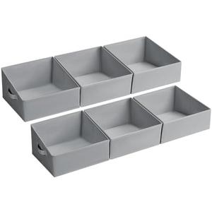 DIMJ Storage Bins for Closet, Trapezoid Storage Bins with Front Handle, Fabric Storage Baskets for Shelves, Line Closet Organizers for Toys, Boooks, Clothes, 6 Packs (Grey)