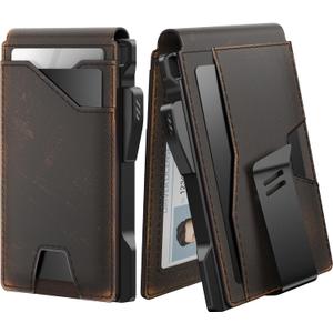 typecase Tactical Wallet for Men Card Holder: Pop Up Card Case, Full Grain Leather, Smart, RFID Blocking, Slim, Minimalist, Thin, Front Pocket - 10 Card Slots, ID Window, Money Clip (Burnished Black)