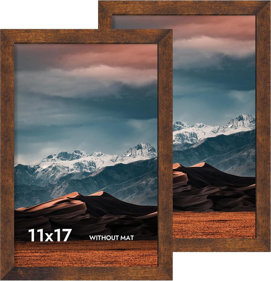 iRahmen 11x17 Picture Frame with Plexiglass - Wooden Poster Frame for Photo Wall Gallery Mounting (Dark Brown, Set of 2)
