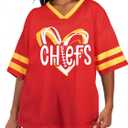 Oversized Football Game Day Shirt Women Sunday Funday Jersey Football Team Fans Mesh Tshirt V Neck Heart Graphic Tops, Oversized Football T-shirt, M