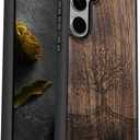 Carveit Wood Case for Galaxy S25 Case 2025 [Natural Wood & Black Soft TPU] Shockproof Protective Cover Unique Wooden Design Compatible with Samsung S25 (The Yin Yang Tree-Walnut)
