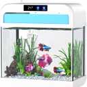 Fish Tank 2.2 Gallon Aquarium Tank Kit,with 3 Color Auto-Looping Light,Fish Bowl with Humidifier Pump,Fish Tank Small Aquarium,Temperature Display, Humidifier Function for Aquariums Starter Kits