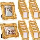 Qunclay 5 Mini Vintage Gold Picture Frames 2.5x3.5 Inches Ornate Wallet Size Retro Photo Frame Set with Backboard for Wedding Tabletop & Wall Hanging Display, Antique Home Gallery Decor