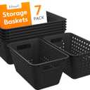 Lifewit Plastic Storage Basket, 7 Pack Stackable Storage Bins for Organizing, Multi Size Open Containers for Shelving, Pantry, Office and Cabinet, 5 Large and 2 Small Size, Black