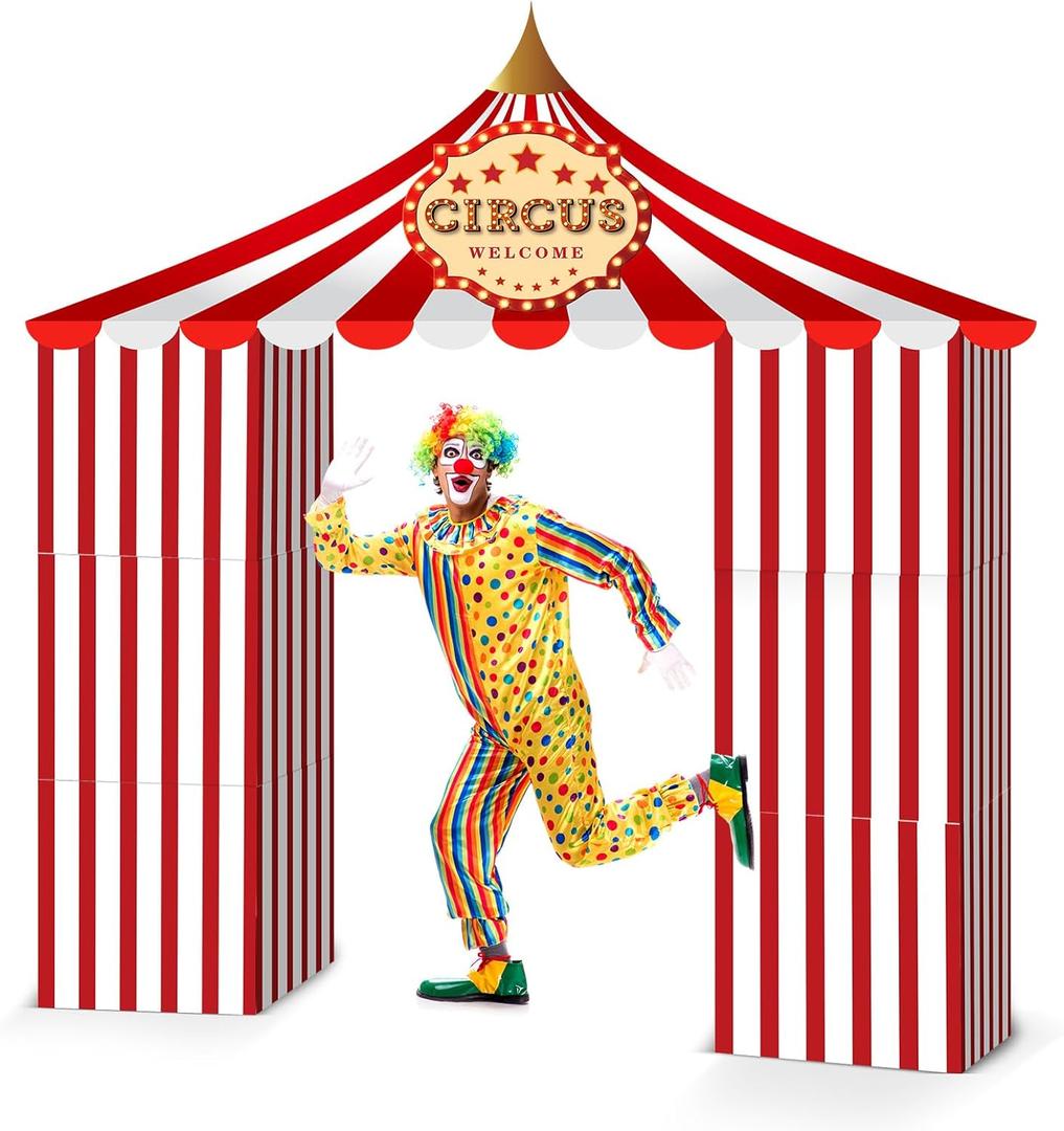 Bucherry 7 Pcs Circus Carnival Theme Party Decorations Circus Cardboard Tent 47 x 51 Red and White Striped Pennant Playhouse Xmas Decorations Kit for Carnival Birthday Christmas Game Supplies