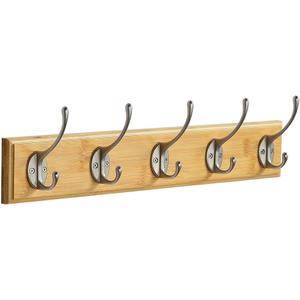 Wall Mount Bamboo Coat Rack, 17 Inch 5 Double Hooks, Natural