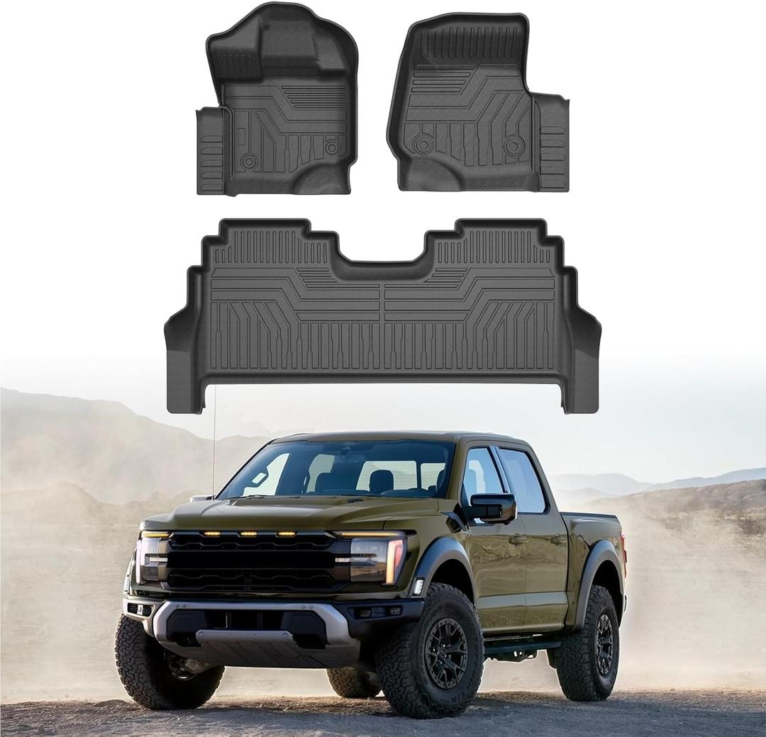 Mixsuper Floor Mats for Ford F150 SuperCrew 2021-2025 (Fit Rear Seat with Under-Seat Fold Flat Storage), All Weather Floor Liners for F150 Accessories,Durable 1st and 2nd Row Set Black