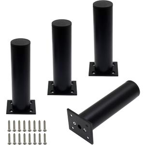 4 Pack Adjustable Furniture Legs Round 1.5" Dia Thickened Aluminum Alloy Sofa Shelves Table Kitchen Adjustable Feet 6" Height (Black)