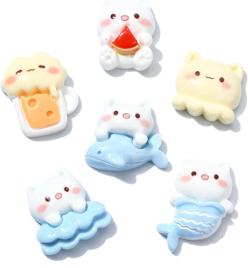 LiQunSweet 100 Pcs Resin Flatback Ocean Beads Cabochons Mermaid Cat Octopus Dolphin Decoden Beads for Craft Scrapbooking Embellishment