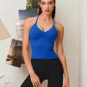 Adamotto Workout Tank Tops for Women with Paded Impact Longline Halter V-Neck Open Back Athletic Top for Gym Yoga Casual Tops - Klein Blue Large (Blue, L)
