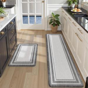 KIMODE Anti Fatigue Kitchen Mats for Floor 2 Piece, Cushioned Farmhouse Kitchen Rugs, Non Slip Kitchen Floor Mats, Comfort Foam Standing Desk Mats for Laundry Office Sink Grey 20"x71"+20"x32"