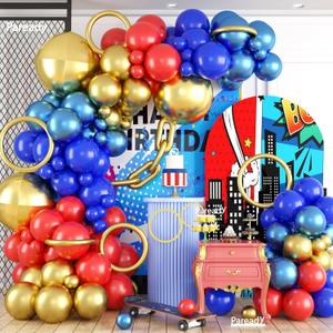 Red Blue Gold Balloon Garland Kit, 120pcs Royal Blue Red Arch Kit With Gold 4D Foil Balloon Long Balloons Different Sizes For Video Theme Birthday Baby Shower Party Graduation Game Bachelorette Decor