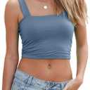 Abardsion Women's Sexy Sleeveless Skinny Basic Strappy Crop Tank Tops (Blue, XL)