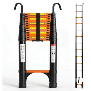 Telescoping Ladder 16.5 FT, Aluminum Extension Ladder with Hooks, BlackCollapsible Compact Design, Easy Carry and Space-Saving Storage, EN131 Certified, 330lbs Capacity
