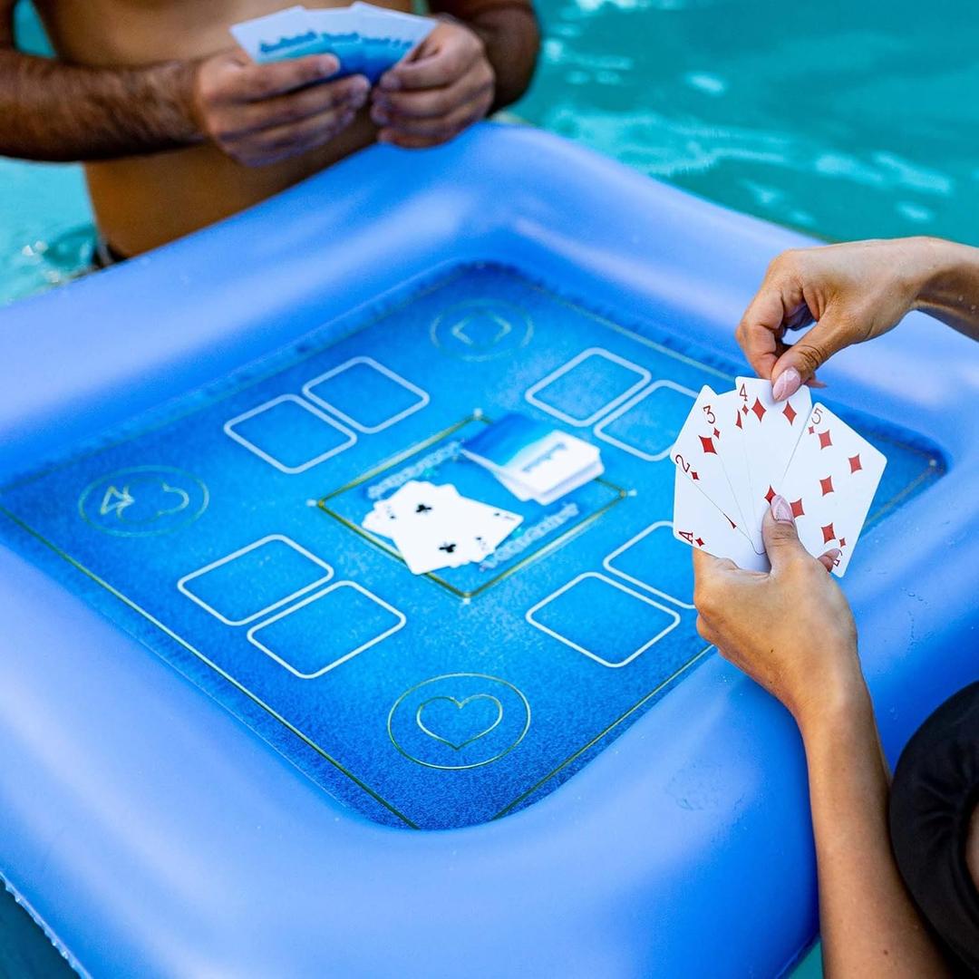 Poolcandy Floating Game Table with Waterproof Playing Cards  28 Inflatable Pool Card Table, Puncture-Resistant Vinyl, Self-Floating Poker Game Set