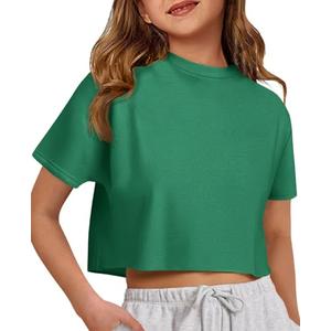 ZDC Girls Athletic Oversized Crop Tops Kids Drop Shoulder Short Sleeve T Shirts Workout Tees 5-14 Years Green S