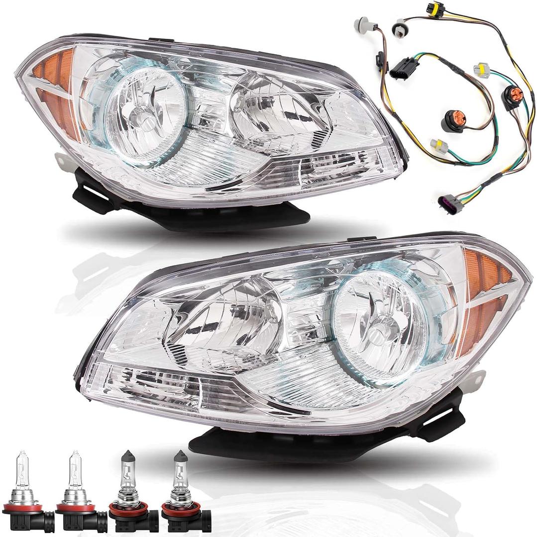 Headlight Assembly Compatible with 2008 2009 2010 2011 2012 Chevy Malibu (Not Fit 2008 Malibu Classic Model), Includes Bulbs and Wiring Harness