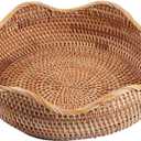 Handmade Rattan Round Fruit Basket Food Storage Bowls Kitchen Organizer Snack Serving Bowl Wavy Edge Circle Tray Basket, Boho Home Dcor Display Tray for Table, Dining Room (Medium 10.2")