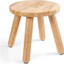 Natural Solid Wood Step Stool 9 Inch Short Sit Chair Portable Round Small Four Legged Wooden Sitting Stool for Adults Bathroom Classroom Bedroom Kitchen Plant Stand Decor, Detachable