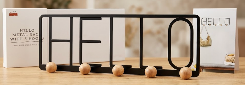 Hello Metal Rack With 5 Hooks 23.62" ×1.92"