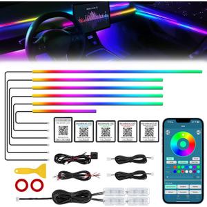 Dreamcolor Acrylic Interior Car LED Strip Light with Wireless APP, RGB 10 in 1 with 175 inches 612 LEDs Fiber Optic Strip Lights for Car, Dual Zone Symphony Neon Car Ambient Lighting